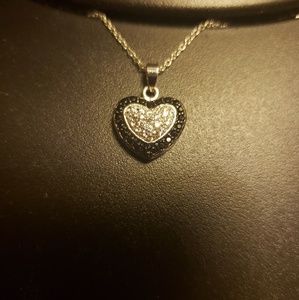 Black and silver shiny heart pendant necklace